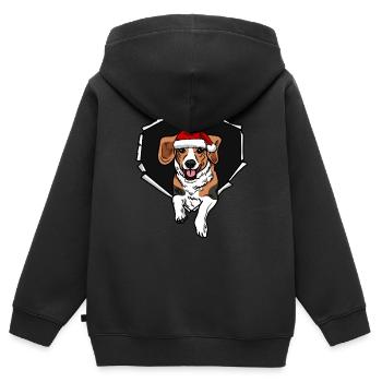 Crack Beagle avec trou de bouchon de Noël - Sweat Premium à capuche zippé enfant bio - noir - Dos - AI Model Kid Male (0cm)