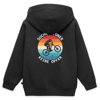 Suche Gegner Keine Opfer Mountainbike Fahrrad MTB - Kinder Premium Organic Zip Hoodie - Schwarz - Hinten - AI Model Kid Male (0cm)
