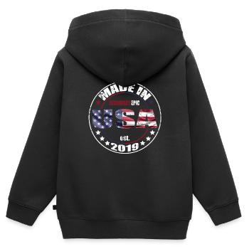Geburtstag Spruch geboren USA 2019 - Kinder Premium Organic Zip Hoodie - Schwarz - Hinten - AI Model Kid Male (0cm)