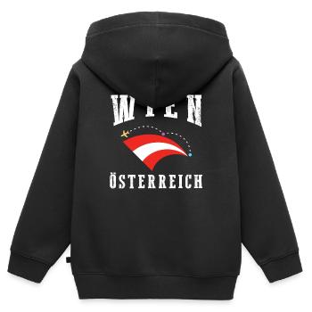 Wien Österreich Flagge | Wien - Kinder Premium Organic Zip Hoodie - Schwarz - Hinten - AI Model Kid Male (0cm)