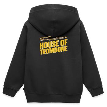 Posaune - Kinder Premium Organic Zip Hoodie - Schwarz - Hinten - AI Model Kid Male (0cm)
