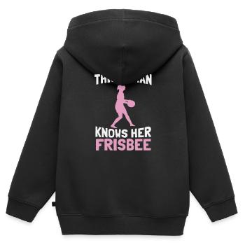 Frisbee - Kinder Premium Organic Zip Hoodie - Schwarz - Hinten - AI Model Kid Male (0cm)