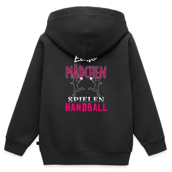 Echte Mädchen spielen Handball - Kinder Premium Organic Zip Hoodie - Schwarz - Hinten - AI Model Kid Male (0cm)