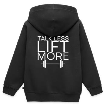 Parler moins soulever plus 4 - Sweat Premium à capuche zippé enfant bio - noir - Dos - AI Model Kid Male (0cm)