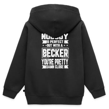 Becker Niemand ist Perfekt Geschenk - Kinder Premium Organic Zip Hoodie - Schwarz - Hinten - AI Model Kid Male (0cm)