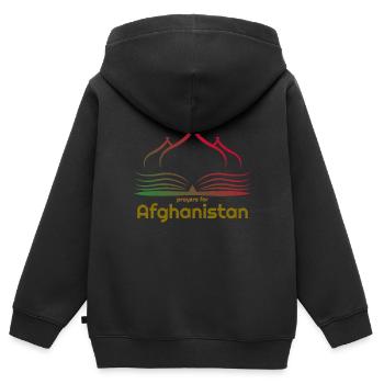 Prières pour l’Afghanistan. Solidarité afghane - Sweat Premium à capuche zippé enfant bio - noir - Dos - AI Model Kid Male (0cm)