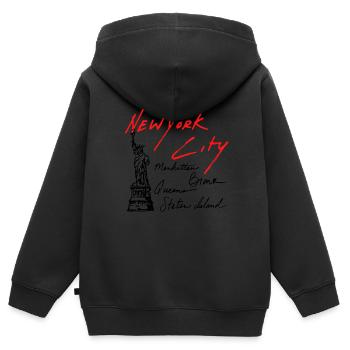 New York City NYC USA Quartiers Statue Liberté - Sweat Premium à capuche zippé enfant bio - noir - Dos - AI Model Kid Male (0cm)