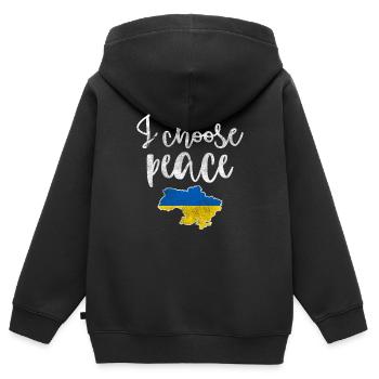 Ukraine Solidarité - Sweat Premium à capuche zippé enfant bio - noir - Dos - AI Model Kid Male (0cm)