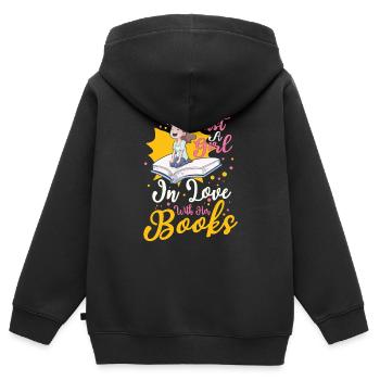 Lecteur de livre Lecture Littérature Rat de bibliothèque Idée cadeau - Sweat Premium à capuche zippé enfant bio - noir - Dos - AI Model Kid Male (0cm)