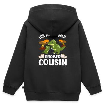 Ich werde bald großer Cousin Dinosaurier Cousins - Kinder Premium Organic Zip Hoodie - Schwarz - Hinten - AI Model Kid Male (0cm)