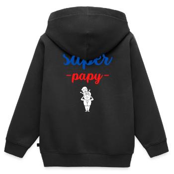 super papy - Sweat Premium à capuche zippé enfant bio - noir - Dos - AI Model Kid Male (0cm)