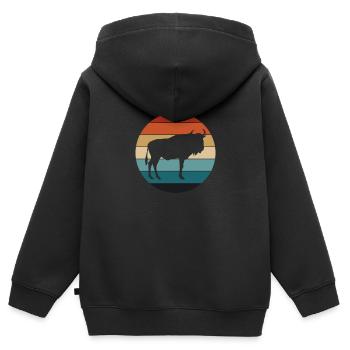 Rétro Gnous Gnous Gnu Barbe Blanche Gnu Afrique - Sweat Premium à capuche zippé enfant bio - noir - Dos - AI Model Kid Male (0cm)