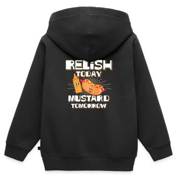 Senf Morgen Geschenk - Kinder Premium Organic Zip Hoodie - Schwarz - Hinten - AI Model Kid Male (0cm)