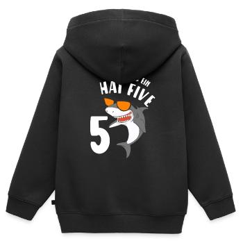 5 Jahre Jungen Hai Five Geburtstagsmotiv Geschenk - Kinder Premium Organic Zip Hoodie - Schwarz - Hinten - AI Model Kid Male (0cm)