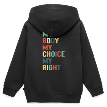 Mon corps Mon choix Mon droit - Sweat Premium à capuche zippé enfant bio - noir - Dos - AI Model Kid Male (0cm)