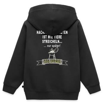 Hackfleisch kneten ist wie Tiere streicheln BBQ - Kinder Premium Organic Zip Hoodie - Schwarz - Hinten - AI Model Kid Male (0cm)