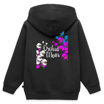 Orchidée Fête des mères Cadeau Fleuriste Orchidée - Sweat Premium à capuche zippé enfant bio - noir - Dos - AI Model Kid Male (0cm)