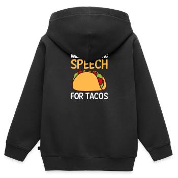 Le conférencier fera un discours de mariage pour les tacos - Sweat Premium à capuche zippé enfant bio - noir - Dos - AI Model Kid Male (0cm)