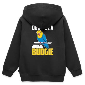 Ne soyez pas un oiseau perroquet Judgie Budgie - Sweat Premium à capuche zippé enfant bio - noir - Dos - AI Model Kid Male (0cm)