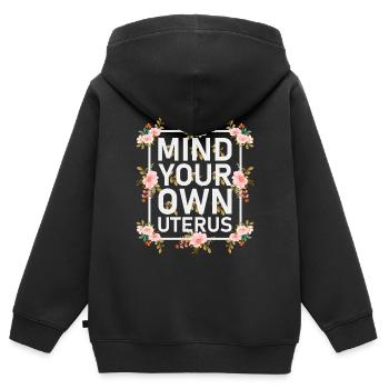 Pensez à votre propre utérus - Sweat Premium à capuche zippé enfant bio - noir - Dos - AI Model Kid Male (0cm)