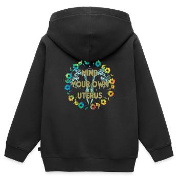 Pensez à votre propre utérus - Sweat Premium à capuche zippé enfant bio - noir - Dos - AI Model Kid Male (0cm)