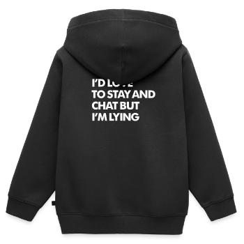 Ich würde gerne bleiben und chatten, aber ich lüge lustig - Kinder Premium Organic Zip Hoodie - Schwarz - Hinten - AI Model Kid Male (0cm)