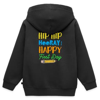 Hip Hip Hooray! Happy First Day Shirt - Kids Premium Organic Zip-up Hoodie - black - Back - AI Model Kid Male (0cm)