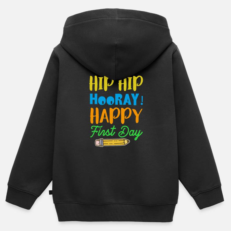 Hip Hip Evviva! Camicia Happy First Day - Felpa Premium con cappuccio con zip bambino bio - nero