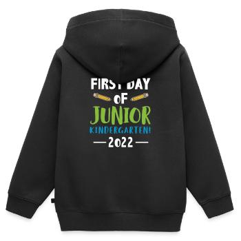 Maillot du premier jour du jardin d’enfants junior 2022 - Sweat Premium à capuche zippé enfant bio - noir - Dos - AI Model Kid Male (0cm)