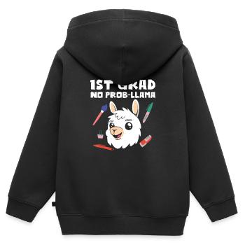 Cadeau de chemise Sans Lama de 1ère année - Sweat Premium à capuche zippé enfant bio - noir - Dos - AI Model Kid Male (0cm)