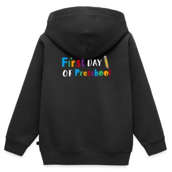 Premier jour d’école - Cadeau de chemise d’inscription - Sweat Premium à capuche zippé enfant bio - noir - Dos - AI Model Kid Male (0cm)