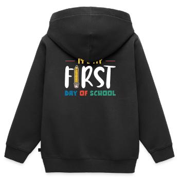 C’est mon premier cadeau de chemise de jour d’école - Sweat Premium à capuche zippé enfant bio - noir - Dos - AI Model Kid Male (0cm)