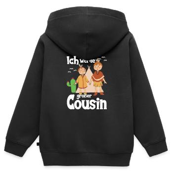 Werde großer Cousin Indianer Geschenkidee - Kinder Premium Organic Zip Hoodie - Schwarz - Hinten - AI Model Kid Male (0cm)