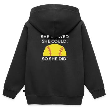 She Belived She Could So She Did Softball Shirt - Kids Premium Organic Zip-up Hoodie - black - Back - AI Model Kid Male (0cm)
