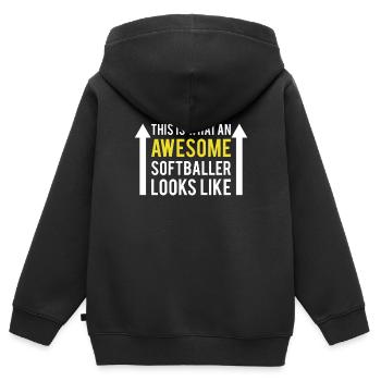 This Is What An Awesome Softballer Looks Like - Kinder Premium Organic Zip Hoodie - Schwarz - Hinten - AI Model Kid Male (0cm)