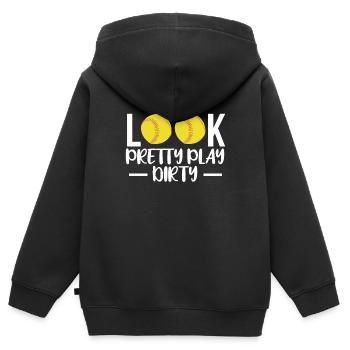 Look Pretty Play Dirty Softball Shirt Cadeau - Sweat Premium à capuche zippé enfant bio - noir - Dos - AI Model Kid Male (0cm)