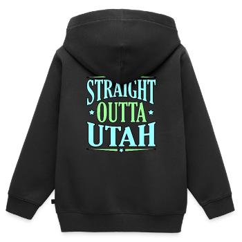 Cadeau d’aventure en Utah - Sweat Premium à capuche zippé enfant bio - noir - Dos - AI Model Kid Male (0cm)