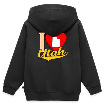 J’adore le cadeau de l’Utah - Sweat Premium à capuche zippé enfant bio - noir - Dos - AI Model Kid Male (0cm)