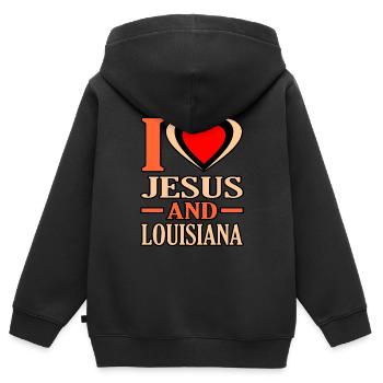 Liebe Jesus Louisiana Geschenk - Kinder Premium Organic Zip Hoodie - Schwarz - Hinten - AI Model Kid Male (0cm)