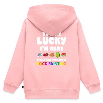 J’aurais pu aller faire de la peinture rupestre - Sweat Premium à capuche zippé enfant bio - rose - Dos - AI Model Kid Female (0cm)