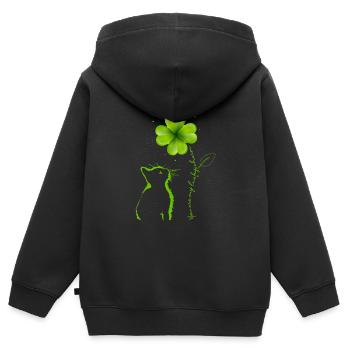 Tu es mon lucky charm cat Cloverleaf - Sweat Premium à capuche zippé enfant bio - noir - Dos - AI Model Kid Male (0cm)