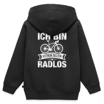 Ich bin extrem selten Radlos Radsport - Kinder Premium Organic Zip Hoodie - Schwarz - Hinten - AI Model Kid Male (0cm)