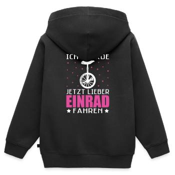 Ich würde jetzt lieber Einrad Unicycle - Kinder Premium Organic Zip Hoodie - Schwarz - Hinten - AI Model Kid Male (0cm)