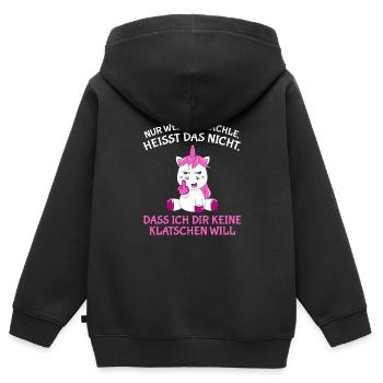 Nur weil ich lächle heißt nich dir keine klatschen - Kinder Premium Organic Zip Hoodie - Schwarz - Hinten - AI Model Kid Male (0cm)