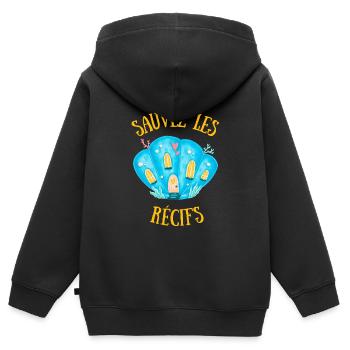 SAUVEZ LES RÉCIFS BLEU - Sweat Premium à capuche zippé enfant bio - noir - Dos - AI Model Kid Male (0cm)