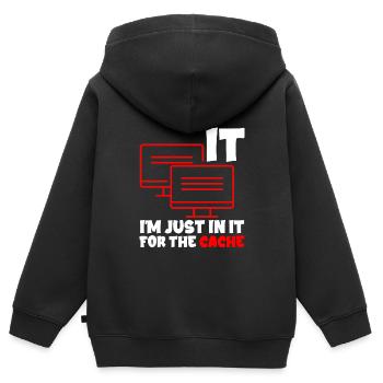 I'm Just In It For The Cache 2 - Kids Premium Organic Zip-up Hoodie - black - Back - AI Model Kid Male (0cm)