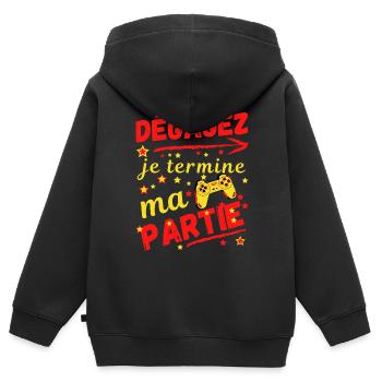 gaming dégagez je termine ma partie - Sweat Premium à capuche zippé enfant bio - noir - Dos - AI Model Kid Male (0cm)