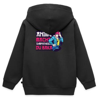 Anime Spruch Weeb Otaku - Kinder Premium Organic Zip Hoodie - Schwarz - Hinten - AI Model Kid Male (0cm)