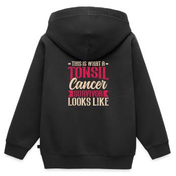 Amygdalectomie survivante aux amandes Drôle - Sweat Premium à capuche zippé enfant bio - noir - Dos - AI Model Kid Male (0cm)