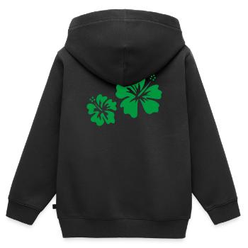 Hibiscus vert - Sweat Premium à capuche zippé enfant bio - noir - Dos - AI Model Kid Male (0cm)